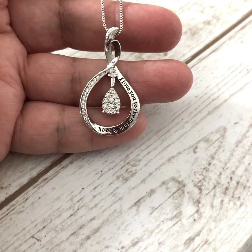 INFINITY LOVE Charm Cubic Zirconia Love You To The Moon Back Necklace